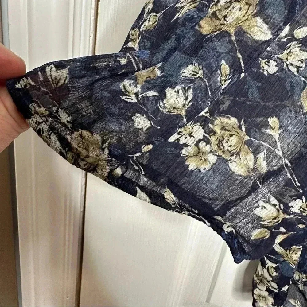 Denver Hayes Boho Blouse Sheet Flowy Floral Blue/White/Brown Size Extra Large - Picture 9 of 16